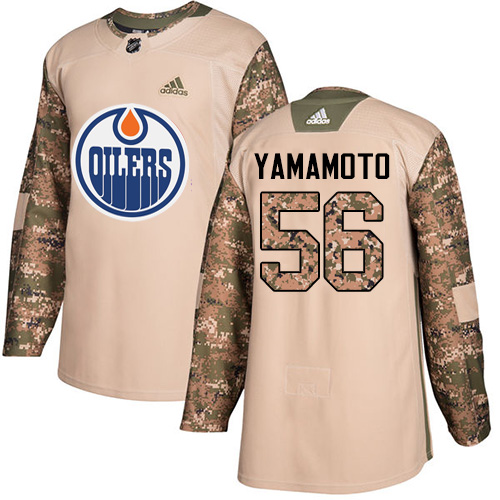 Adidas Oilers #56 Kailer Yamamoto Camo Authentic Veterans Day Stitched NHL Jersey
